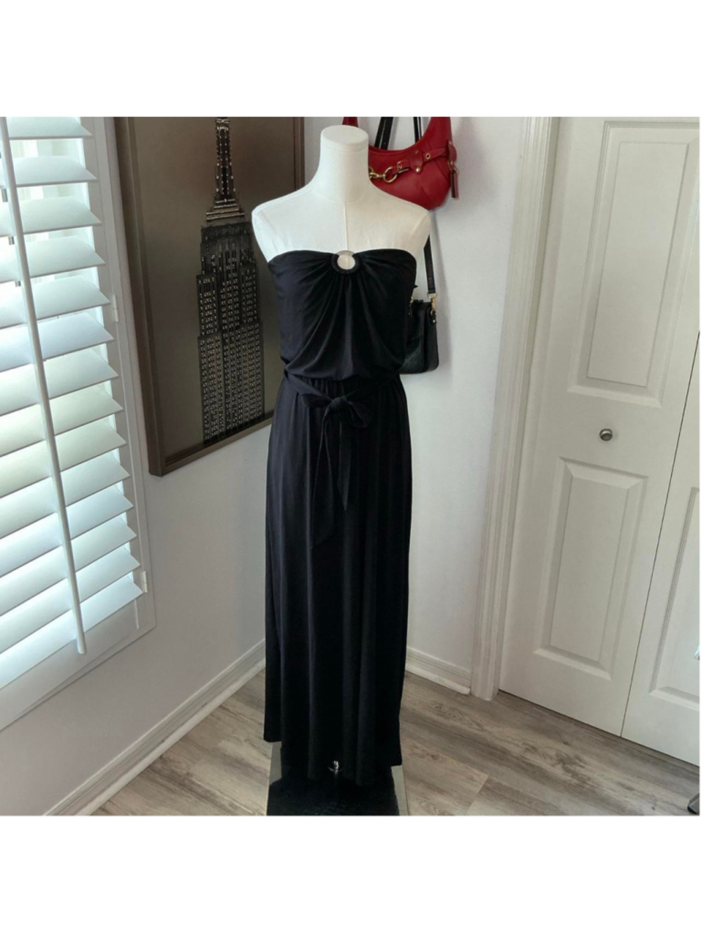 White House Black Market Black Strapless Ring Detail Maxi Dress Size Small